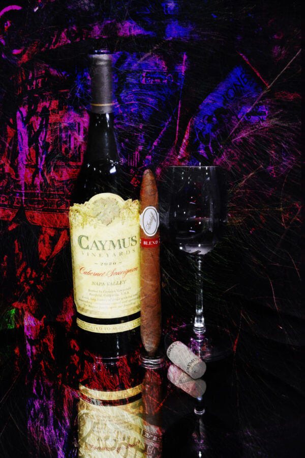 Abstract Caymus Cabernet Wine with Davidoff Blend Cigar Fine Art Painting on Canvas by Artist Michael John Valentine of Charlotte