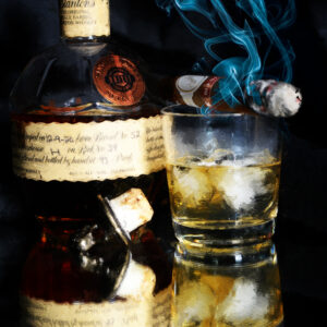 Blanton's Bourbon Whiskey with Davidoff Blend Cigar Fine Art Painting on Canvas by Artist Michael John Valentine of Charlotte