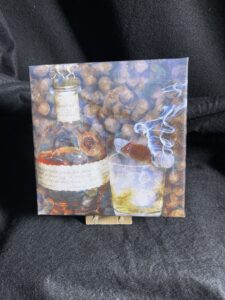 7 x 7 Gallery Wrapped Canvas with Mini Easel of Blantons Bourbon and Davidoff Blend Cigar Wall Art by Artist Michael John Valentine of Charlotte