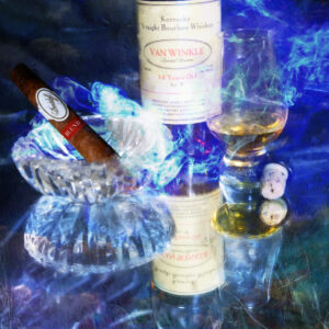 Davidoff Blend Cigar with Pappy Van Winkle's Bourbon Fine Art Painting on Canvas by Artist Michael John Valentine of Charlotte