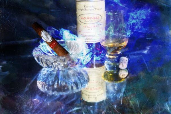 Davidoff Blend Cigar with Pappy Van Winkle's Bourbon Fine Art Painting on Canvas by Artist Michael John Valentine of Charlotte