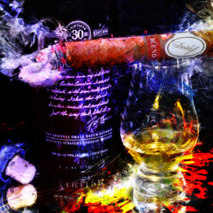 Abstract Davidoff Blend Cigar with Brooking's Bourbon Fine Art Painting on Canvas by Artist Michael John Valentine of Davidson North Carolina