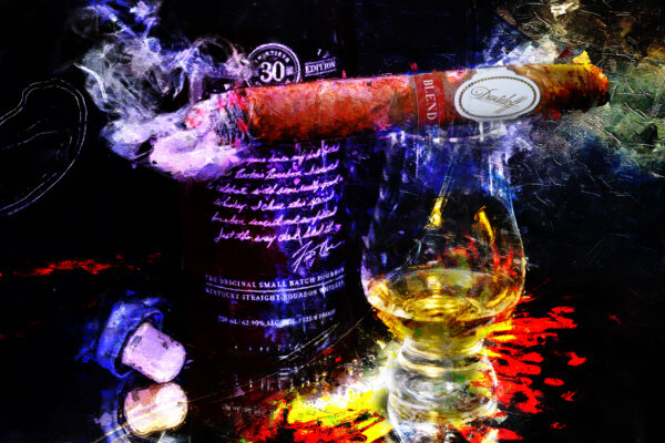 Abstract Davidoff Blend Cigar with Brooking's Bourbon Fine Art Painting on Canvas by Artist Michael John Valentine of Davidson North Carolina