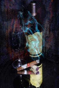 Caymus Wine Abstract with Davidoff Blend Cigar Fine Art Painting on Canvas by Artist Michael John Valentine of Davidson North Carolina