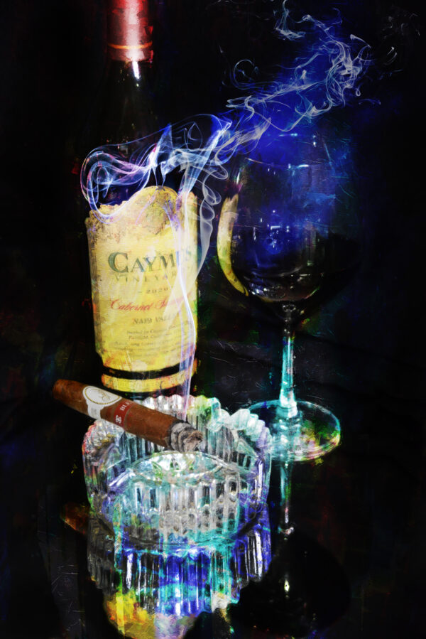 Smoking with Caymus Wine and Davidoff Blend Cigar Wall Art by Artist Michael John Valentine of Davidson North Carolina
