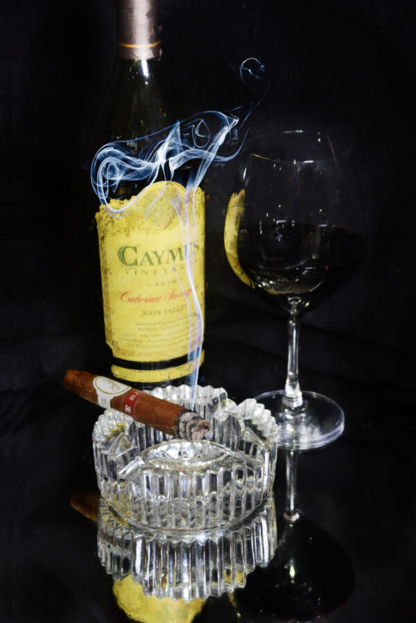 Caymus Wine with Davidoff Blend Cigar Fine Art on Canvas by Artist Michael John Valentine of Lake Norman