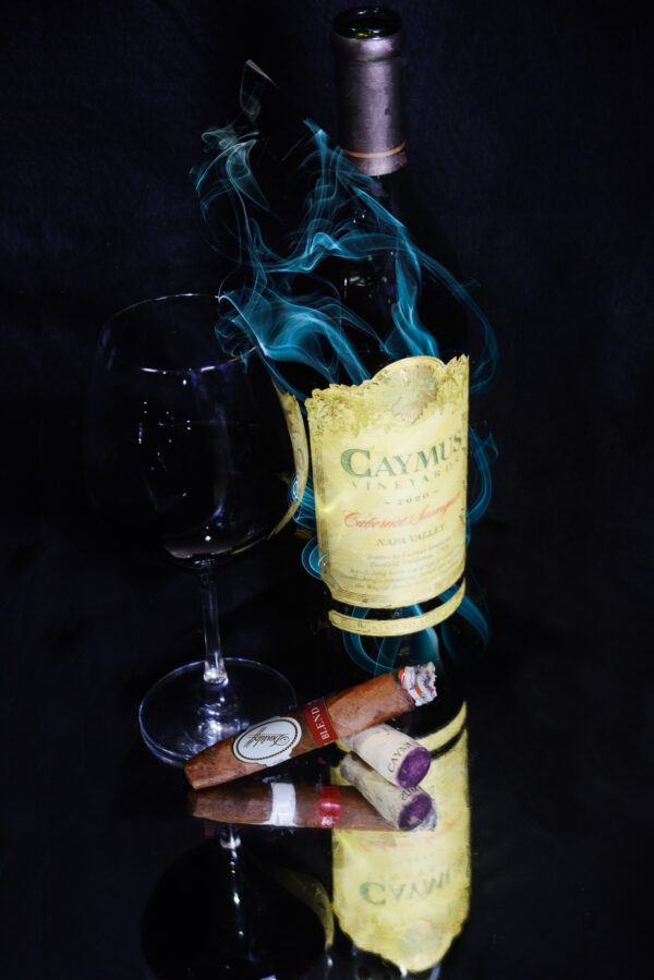 Davidoff Blend Cigar with Caymus Wine Fine Art Painting on Canvas by Artist Michael John Valentine of Lake Norman