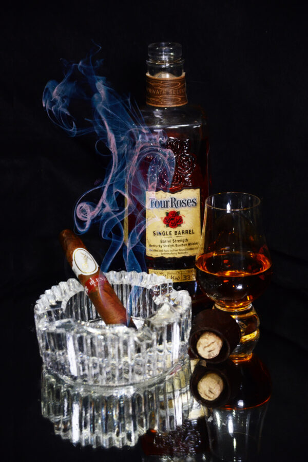 The Blend Cigar by Davidoff with Four Roses Bourbon Fine Art on Canvas by Artist Michael John Valentine of Lake Norman
