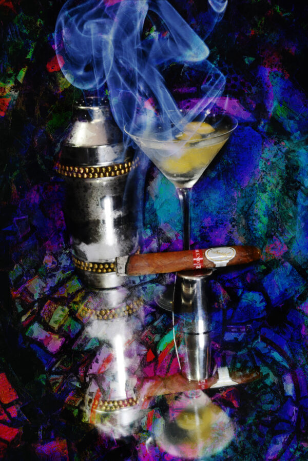 Abstract Modern Art Martini with Davidoff Blend Cigar Fine Art of Canvas by Artist Michael John Valentine of Charlotte