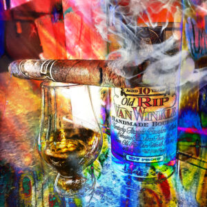Drew Estate Cigar with 10 Year pappy Van Winkle's Bourbon Fine Art Abstract Painting on Canvas by Artist Michael John Valentine of Lake Norman