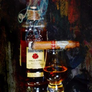 Four Roses Abstract with Davidoff Blend Cigar Fine Art painting on Canvas by Artist Michael John Valentine of Charlotte