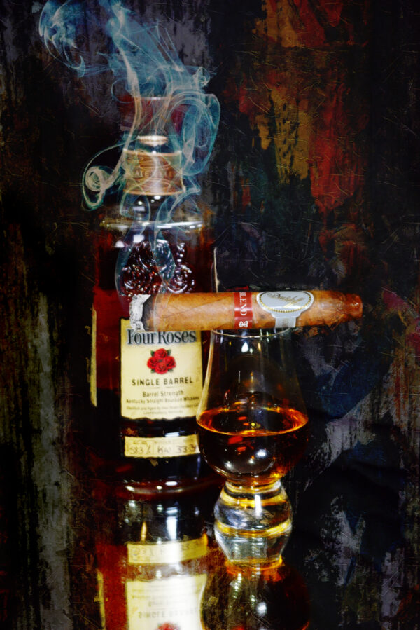 Four Roses Abstract with Davidoff Blend Cigar Fine Art painting on Canvas by Artist Michael John Valentine of Charlotte