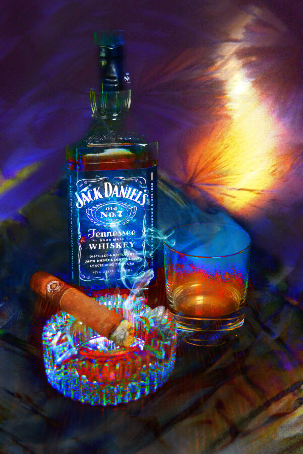 Jack Daniel's Bourbon and Montecristo Cigar Fine Art by Artist Michael John Valentine of Davidson North Carolina