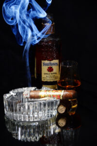 Four Roses Single Barrel and Fuente Opus X Cigar Painting on Canvas by Artist Michael John Valentine of Huntersville North Carolina