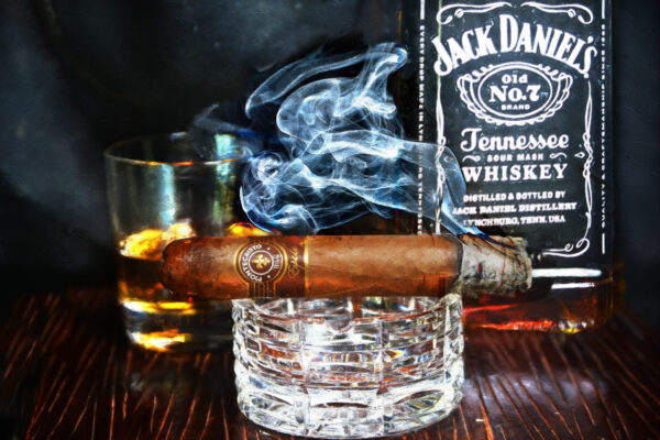 Montecristo Cigar and jack Daniel's Whiskey Fine Art by Artist Michael John Valentine of Charlotte