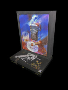 Jack and The Box cigar and Bourbon art floating frame by artist Michael John Valentine of Huntersville North Carolina