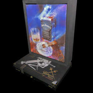 Jack and The Box cigar and Bourbon art floating frame by artist Michael John Valentine of Huntersville North Carolina