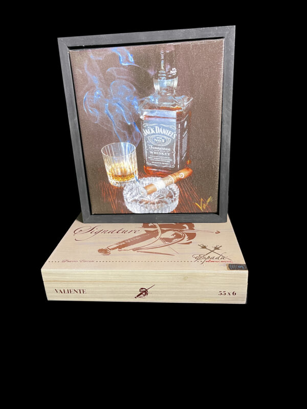 Jack Daniel's Bourbon Whiskey and Montecristo Cigar art by artist Michael John Valentine of Huntersville North Carolina