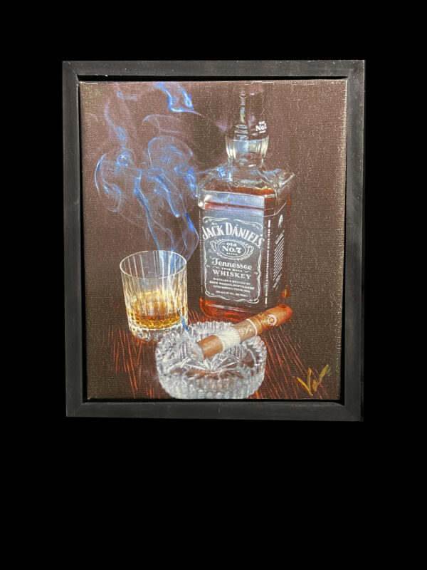 Jack Daniel's Bourbon Whiskey and Montecristo Cigar art by artist Michael John Valentine of Huntersville North Carolina