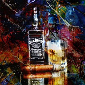 Abstract Modern Wall Art Jack Daniels Whiskey and Montecristo Cigar