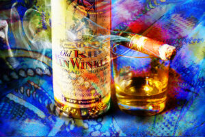 10 Year Rip Van Winkle Bourbon with Fuente Opus X Cigar Abstract Painting