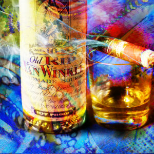 10 Year Rip Van Winkle Bourbon with Fuente Opus X Cigar Abstract Painting
