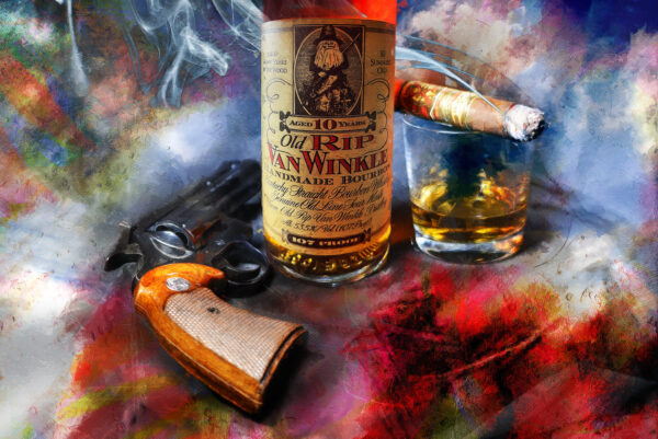 10 Year Old Rip Van Winkle Bourbon Whiskey and Fuente Opus X Cigar art by artist Michael John Valentine