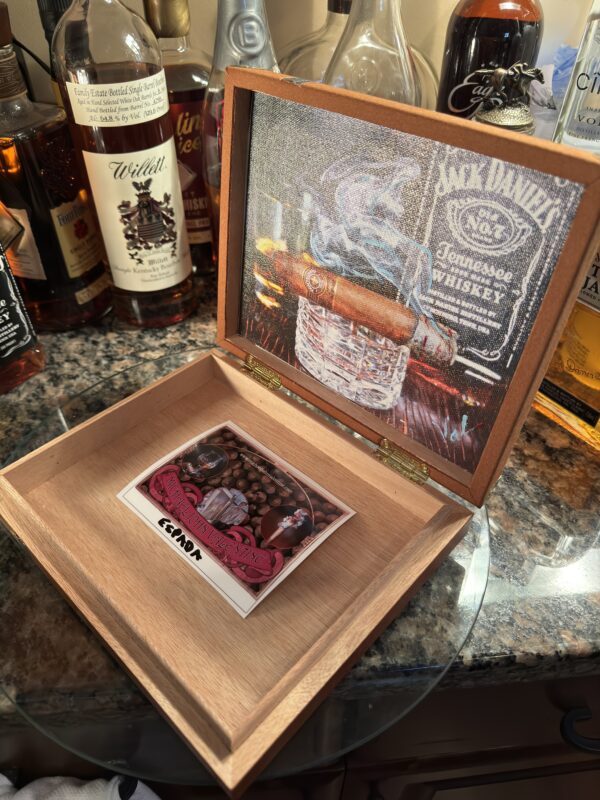 Montecristo Espada Cigar 8 x 6.5 Box and Jack Daniel's Bourbon with Lid Art on Canvas