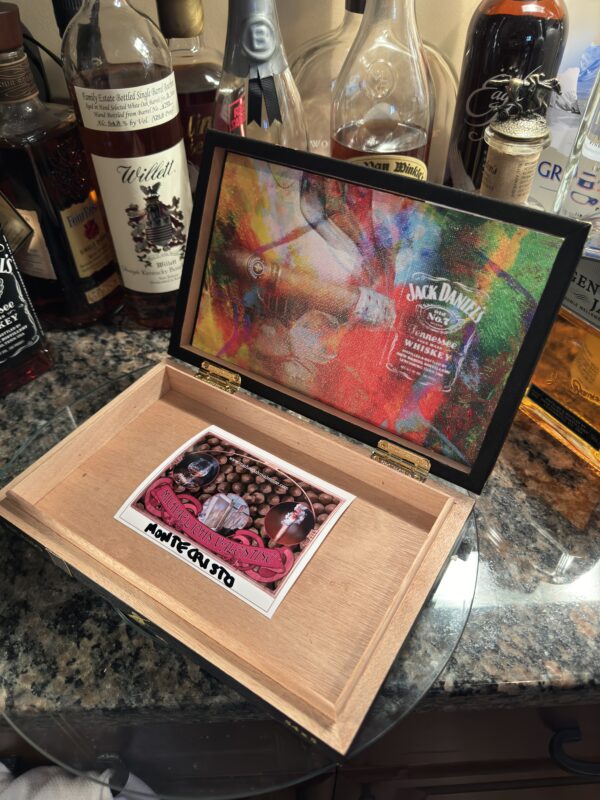 Montecristo Espada Cigar 8.75 x 5.5 Box and Jack Daniel's Bourbon with Lid Art on Canvas