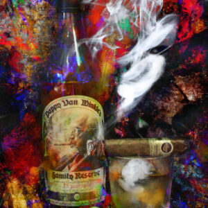 Abstract Padron Anniversary and Pappy Van Winkle's Bourbon painting on canvas