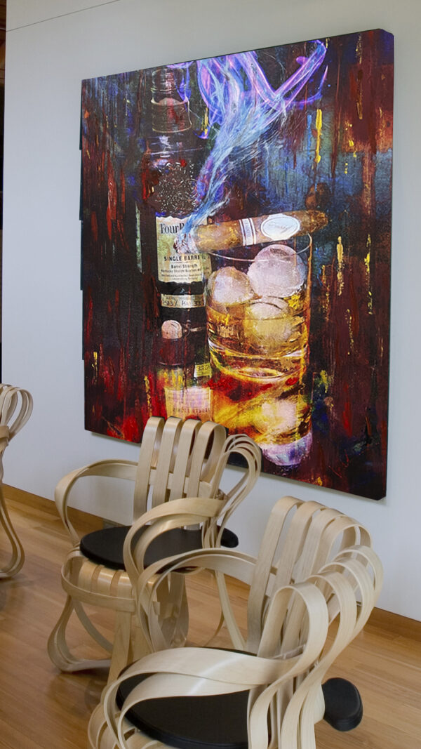 Abstract Modern Cigar Art Titled Four Roses and Davidoff 28 x 42 in studio