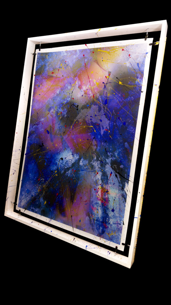 Abstract Fine Art wall painting on canvas titled Got The Blues Two 28 x 42 in studio on a suspended frame