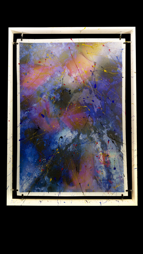 Abstract Fine Art wall painting on canvas titled Got The Blues Two 28 x 42 in studio on a suspended frame