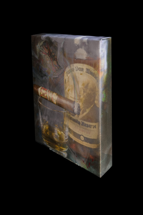 Signed Pappy Van Winkle's Bourbon and Opus X Cigar 8 x 10 Framed Wall Art Painting on Canvas