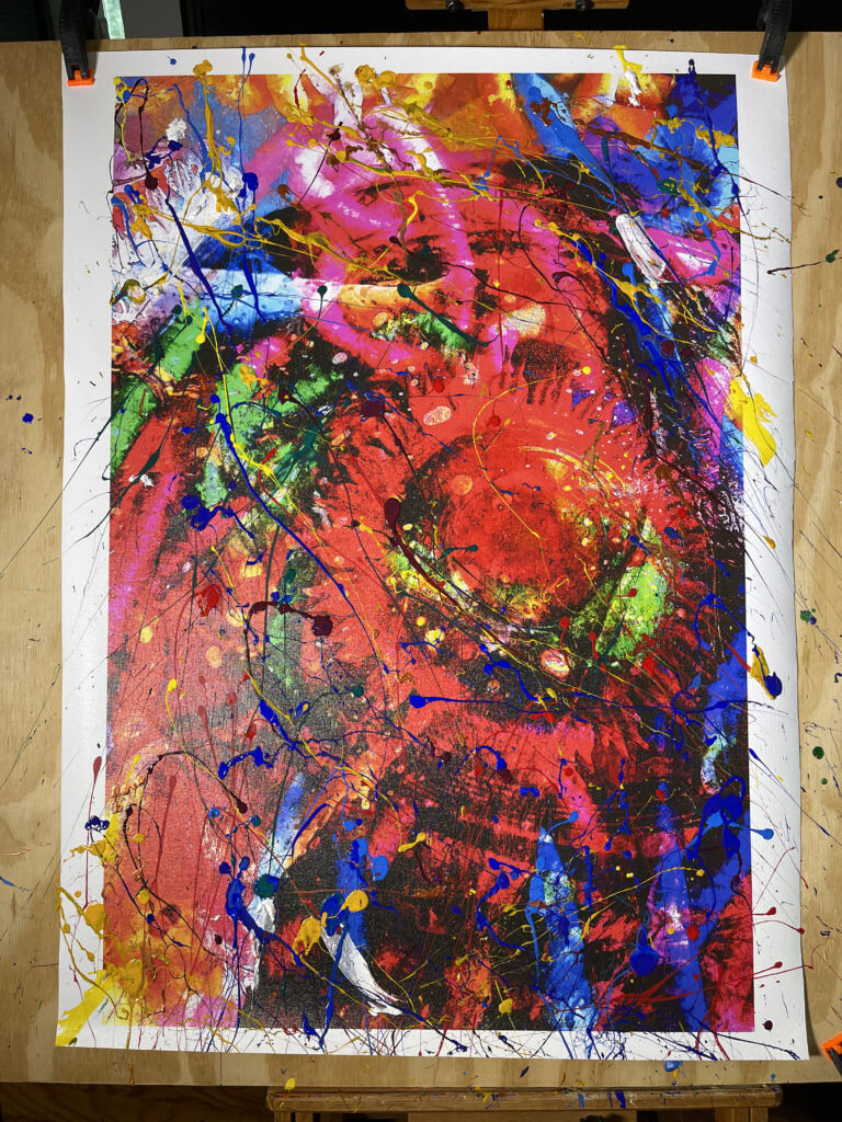 Abstract acrylics on canvas painting titled Psychology Of Colors 28 x 42 in studio