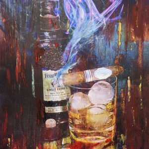Abstract Modern Cigar Art Titled Four Roses and Davidoff 28 x 42 in studio