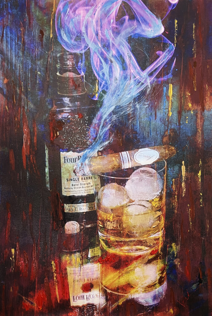 Abstract Modern Cigar Art Titled Four Roses and Davidoff 28 x 42 in studio