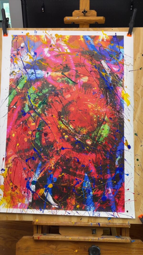 Abstract acrylics on canvas painting titled Psychology Of Colors 28 x 42 in studio