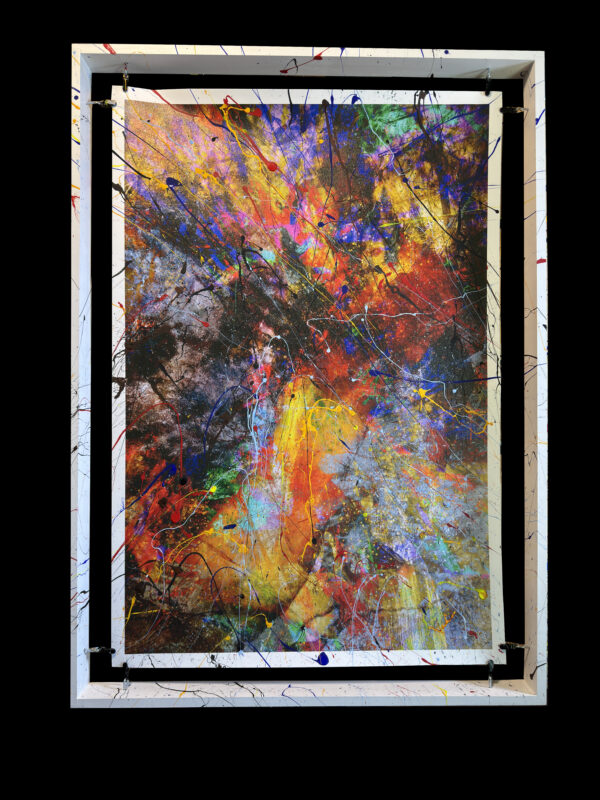 Abstract Modern Wall Art Titled Tell Me What You See with Painted Suspended Frame