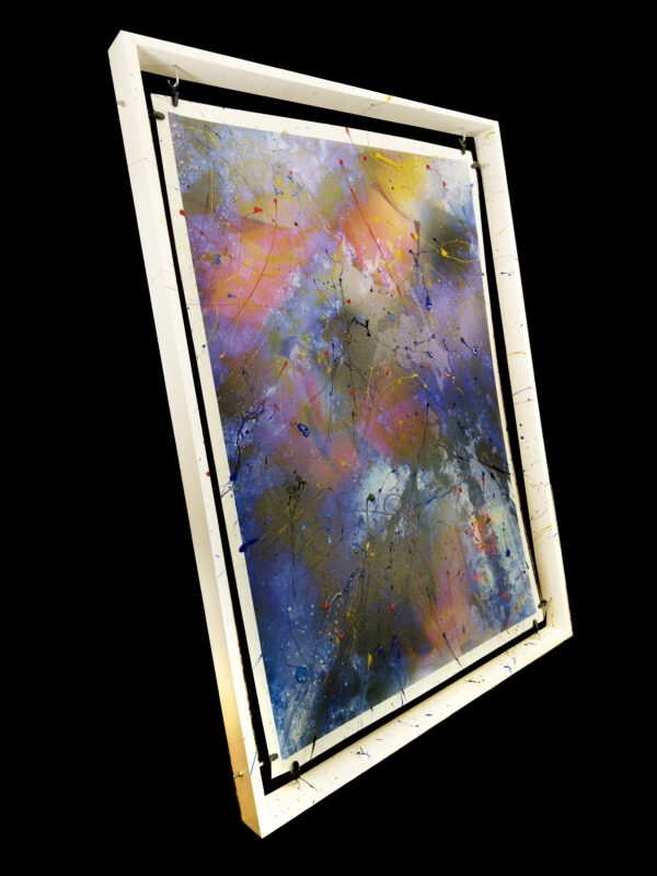 Abstract Modern Wall Art Titled Got The Blues Two with Painted Suspended Frame 28 x 42 in studio