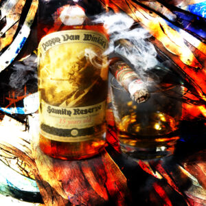 Abstract 15 Year Pappy and Opus X Cigar Painting On Canvas