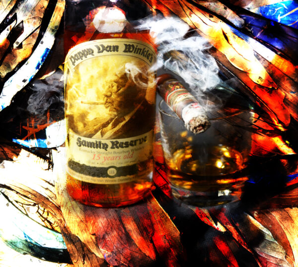 Abstract 15 Year Pappy and Opus X Cigar Painting On Canvas