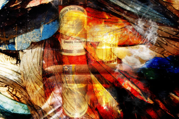 Abstract Painting on canvas Cohiba Cubana and Pappy Van Winkle 15 Year by artist Michael John Valentine