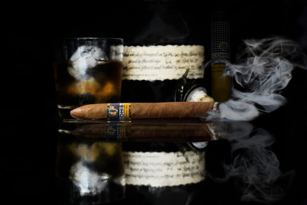Blanton's Bourbon Whiskey and Cohiba Cuban Cigar Art on canvas by artist Michael John Valentine