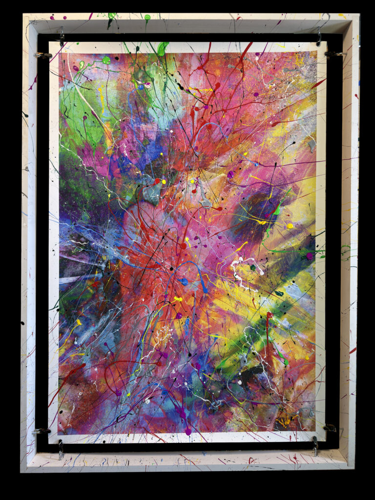 Abstract Modern Wall Art Titled Today In Red with Suspended Painted Framing