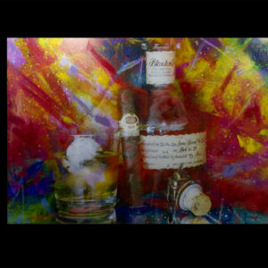 Blantons Bourbon with Padron 1926 anniversary cigar painting on canvas by Michael John Valentine