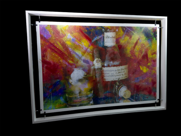 Blantons Bourbon with Padron 1926 anniversary cigar painting on canvas by Michael John Valentine