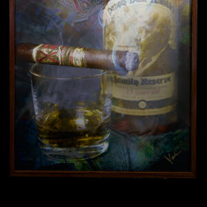 Pappy Van Winkle Bourbon and Fuente Opus X Cigar on canvas bt artist Michael John Valentine