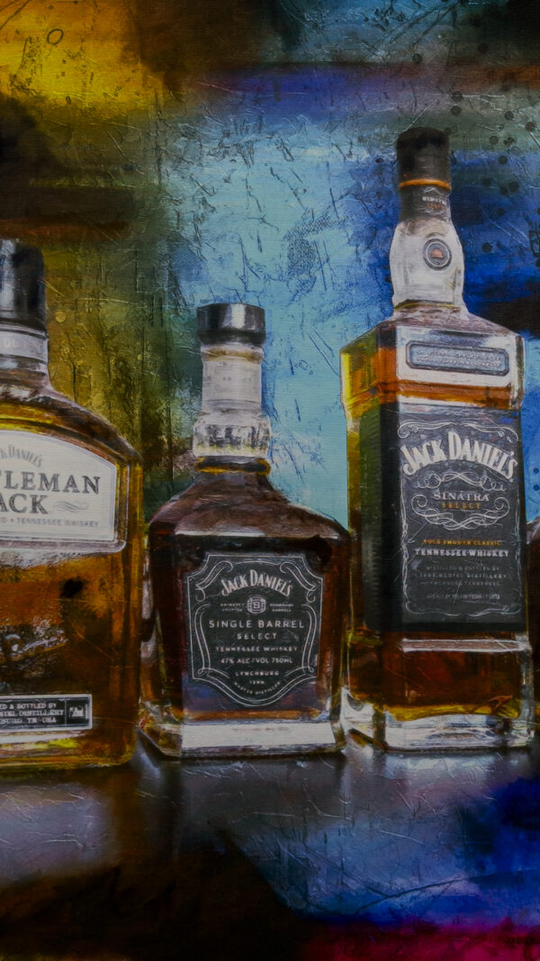 Six Shooter Jack Daniels Painting on Canvas by Artist Michael John Valentine