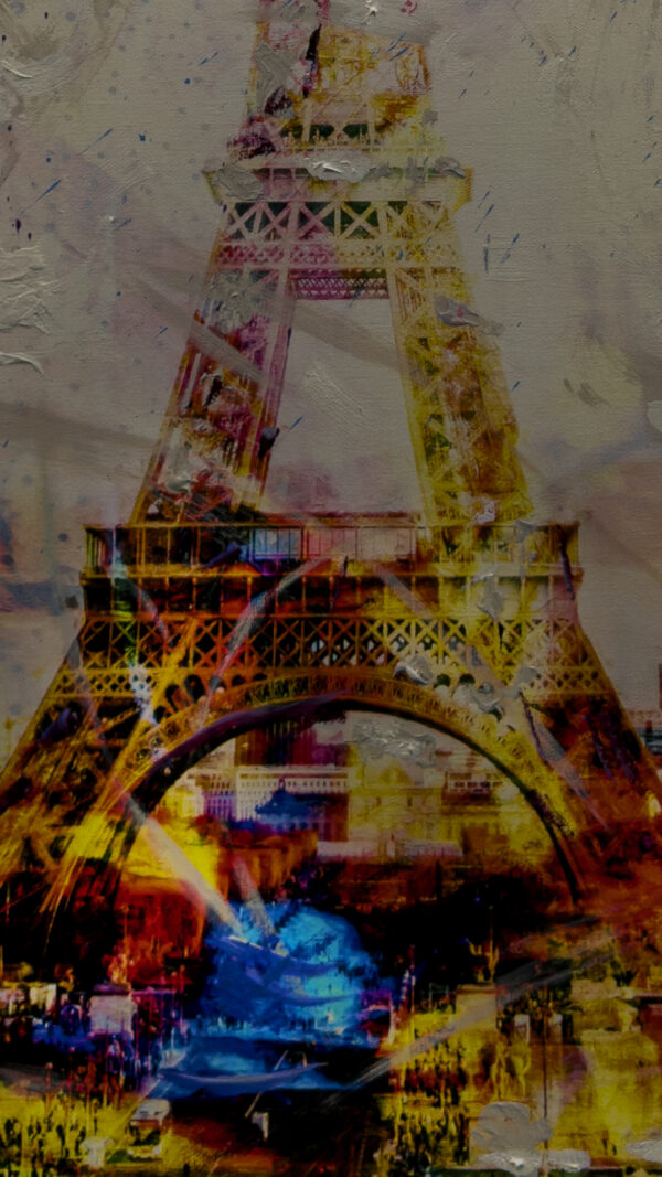 Paris France Eiffel Tower Abstract Painting On Canvas By Artist Michael John Valentine